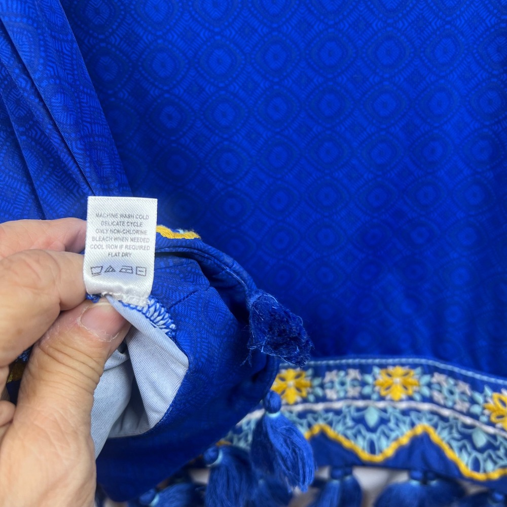 Cabana Life Shift Dress Resort Boho Tassel Embroidered M Blue Coastal Tassels - Picture 11 of 11